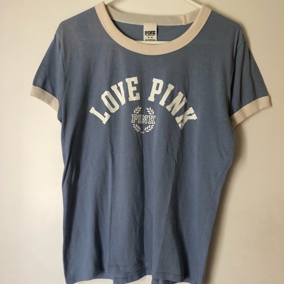 Victoria Secret PINK Baby Blue Ringer Style Tee - Picture 2 of 5